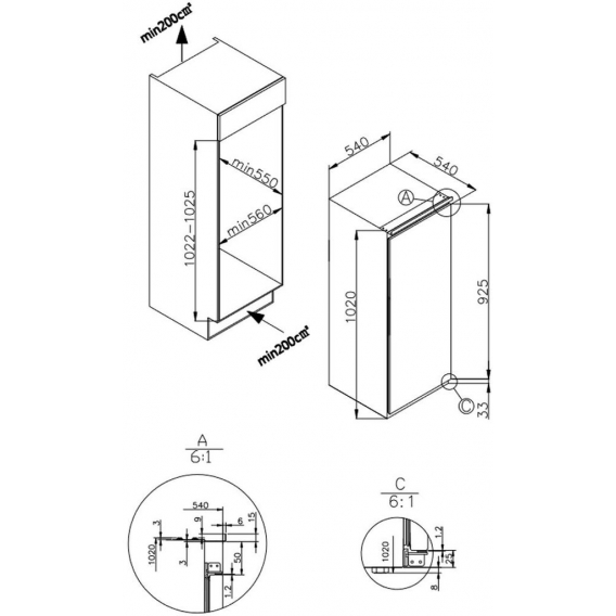 Amica - EKSS 361 210 - Einbaukühlschrank - Schlepptürtechnik