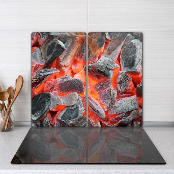 Glas-Herdabdeckplatten Ceranfeldabdeckung Spritzschutz Glas 2x30x52 cm Grill Feuer Glut