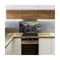 Coloray Spritzschutz aus Glas 100x50  Wandkunst Küchenrückwand Foto Bild Flusslandschaft Dorf Wasser