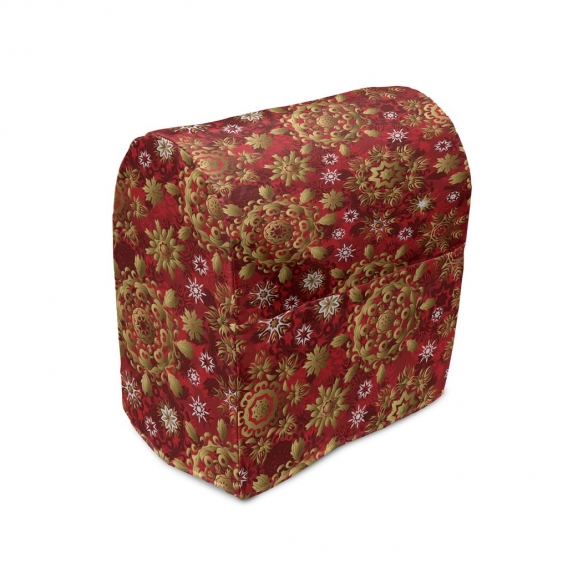 ABAKUHAUS Red Mandala Standmixerabdeckung, Weihnachten Flora Ornament, Küchengerät Taschenhülle mit Taschen, 36 x 39 x 24 cm, Er
