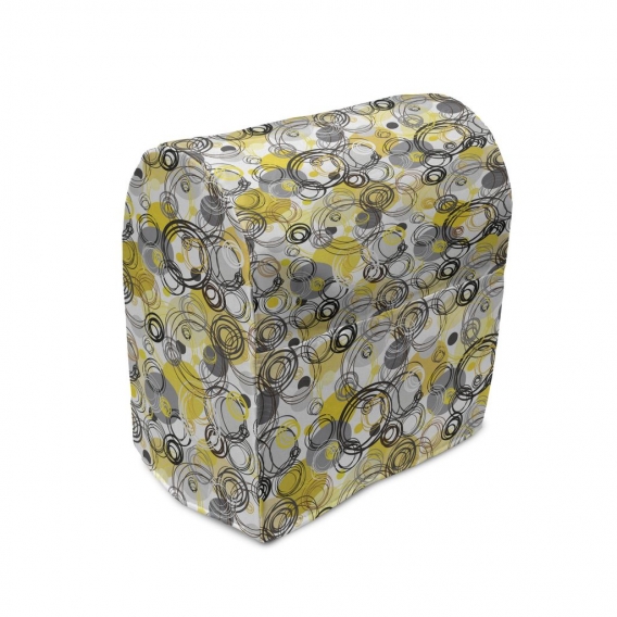 ABAKUHAUS Grau und Gelb Standmixerabdeckung, Flüchtige Kreise, Küchengerät Taschenhülle mit Taschen, 36 x 39 x 24 cm, weiß Beige