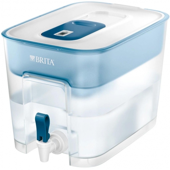 BRITA Wasserfilter Flow inkl. 1 MAXTRA+ Filterkartusche – XXL Tischwasserfilter mit Zapfhahn zur Reduzierung von Kalk, Chlor und