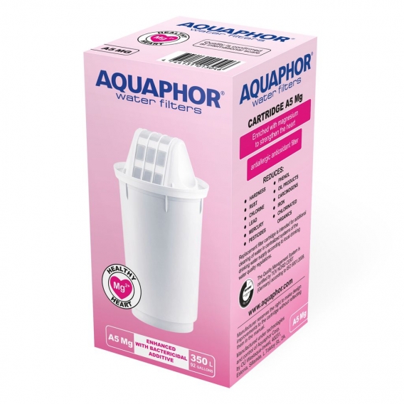 AQUAPHOR Filterkartusche A5 Mg Pack 1 - gegen Kalk & Chlor im Leistungswasser, mit Magnesium, passend für AQUAPHOR Provence, Pre