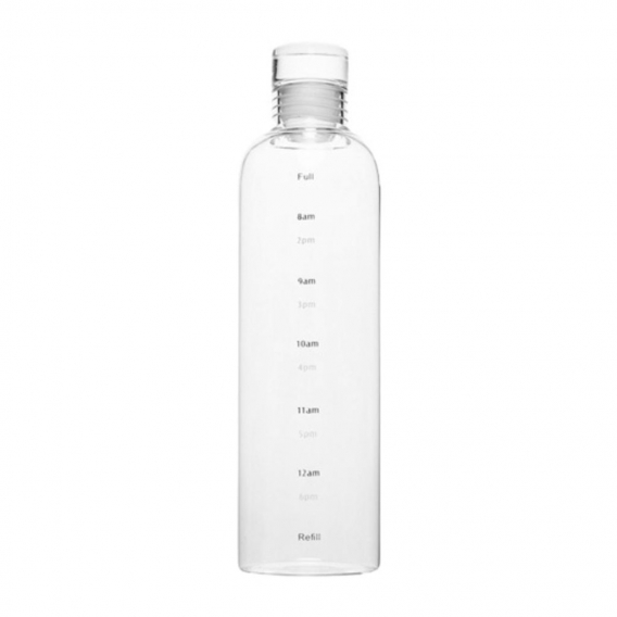 Klare Wasserflasche mit Zeitmarkierung Hitzebeständiger Wasserkrug Kleiner Mund Auslaufsichere Trinkflasche Größe 750ml