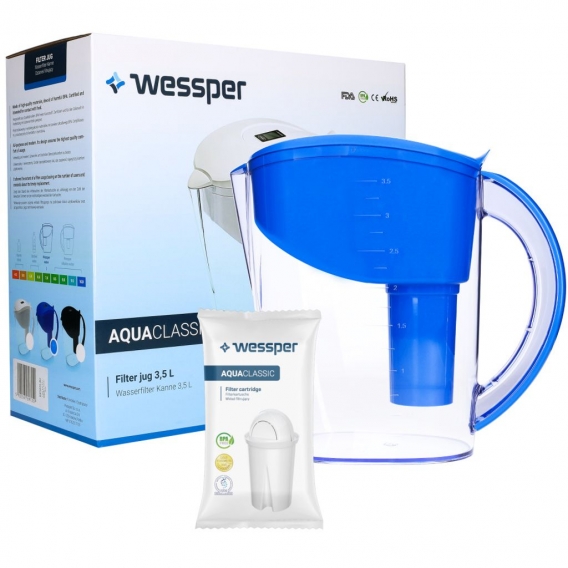 Wessper WES025-BU, Spender-Wasserfilter, 3,5 l, Schwarz, Transparent