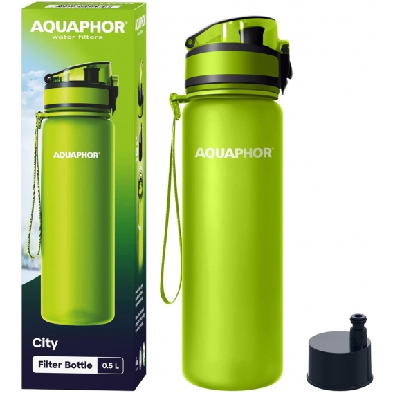 AQUAPHOR City-Wasserfilterflasche, 500 ml, filtert unterwegs, BPA-frei, Trinkfilterflasche aus TRITAN TM, Grün