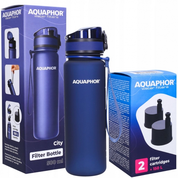 Aquaphor City 0,5L Filtrationsflasche marineblau + 3x austauschbarer Wasserfilter