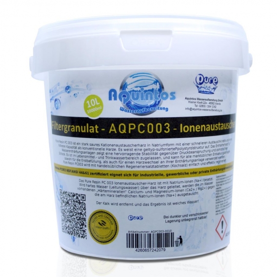 Pure Resin PC003 Enthärterharz Ionenaustauscher für Wasserenthärtungsanlagen Entkalkungsanlagen und Wasserfilter 10 Liter (Eimer