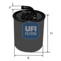 1x UFI KRAFTSTOFFFILTER Filtereinsatz ohne Wassersensor 24.416.00