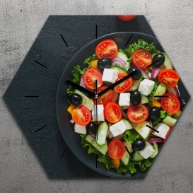 More about Uhr hexagonal 40 cm Glas Geräuschlos schwarze Zeiger - Griechischer Salat mit Tomate