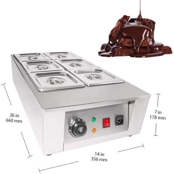 Schokoladen Schmelzmaschine Elektrische Schokoladenwärmer Temperiermaschine 6 Schmelztiegel 1000W Elektrisch Schokoladen Schmelz