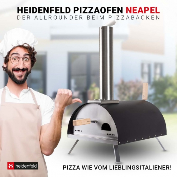Heidenfeld Pizzaofen Neapel, Pizzaofen Outdoor - Sichtfenster - Thermometer bis 540°C - Hybrid 2in1 Gas / Pellets - geeignet für