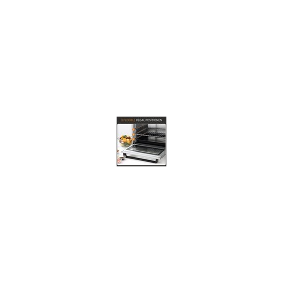 HOMCOM Minibackofen 32L mit Kochplatten Elektrischer Mini Ofen Drehspieß Boden mit Schlackenauffangwanne Metall Edelstahl Glas S