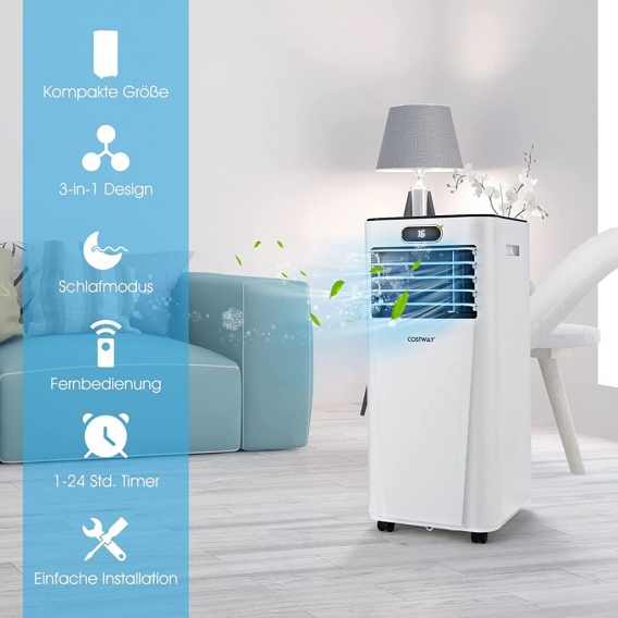 COSTWAY Mobile Klimaanlage 7000 BTU Klimagerät Entfeuchter tragbar für Räume bis 25㎡ 16℃-32℃ mit 1,57m Abluftschlauch  Fernbedie