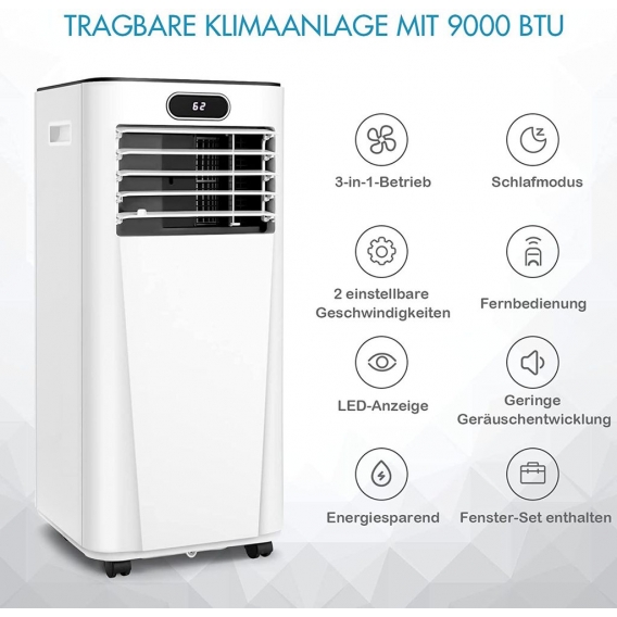 GOPLUS 3 in 1 Mobiles Klimagerät, max. Raumgröße: 65m³, Luftkühler mit Kühlmodus & Entfeuchtungsmodus & Gebläsemodus, Tragbare K