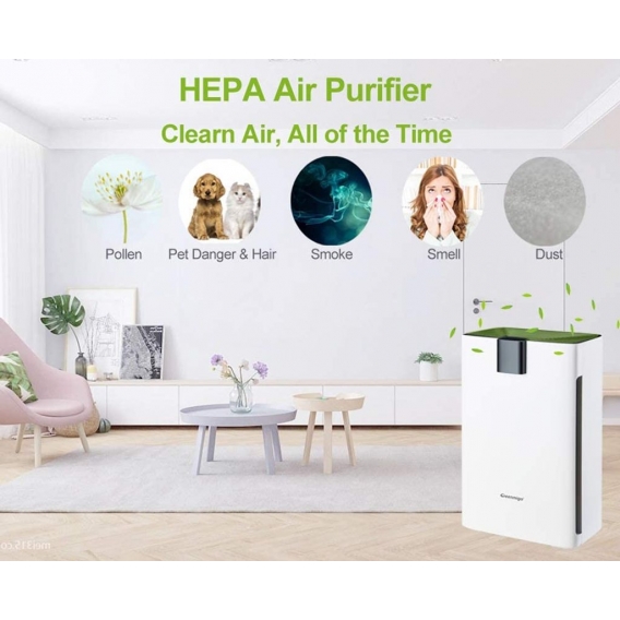 Greenmigo Luftreiniger AP300 Air Purifier mit HEPA Filter Aktivkohlefilter Ionisator,99.97% Filterleistung,Leiser Betrieb,Gegen 