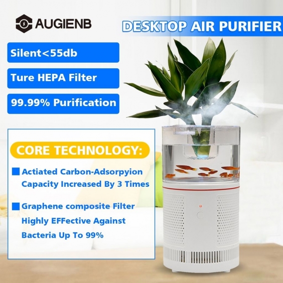 AUGIENB HEPA Desktop Luftreiniger + Aquarium Filter für Rauchallergen