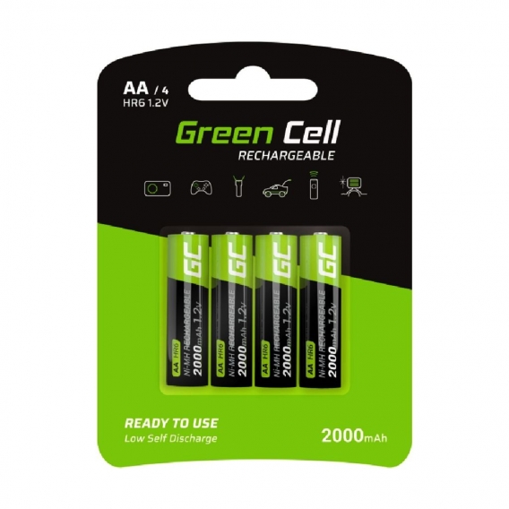 Green Cell 2000mAh 1.2V 4 Stck Vorgeladene NI-MH AA-Akkus - Akkubatterien AA/Mignon, sofort einsatzbereit, Starke Leistung, geri