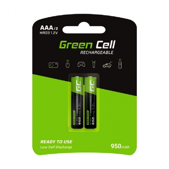 Green Cell 950mAh 1.2V 2 Stck Vorgeladene NI-MH AAA-Akkus - Akkubatterien AAA/Micro, sofort einsatzbereit, Starke Leistung, geri