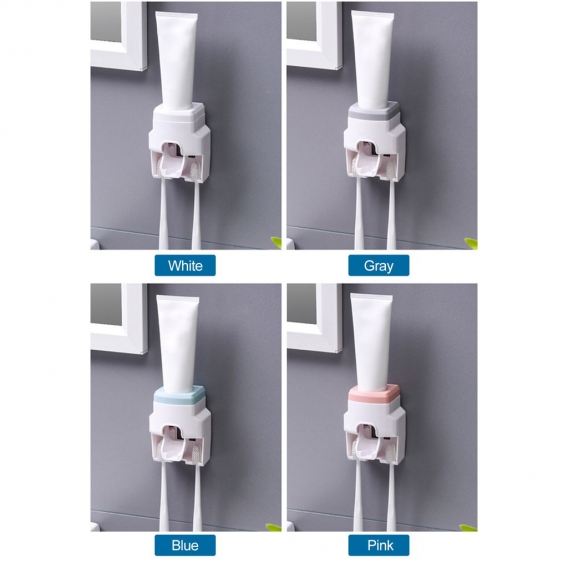 Automatischer Zahnpastaspender mit 2 Zahnbuerstenhalterschlitzen Set Hands Free Wall Mounted Toothpaste Squeezer Dispenser fuer 