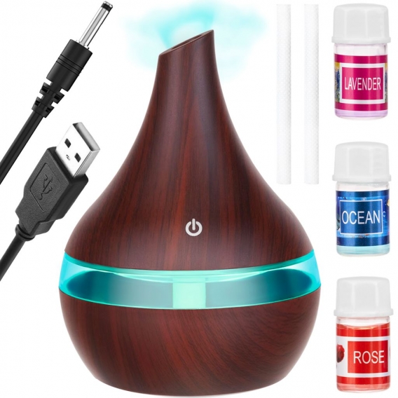 Diffuser Luftbefeuchter 300ml Aroma Öle USB 10950, Farbe:Dunkelbraun