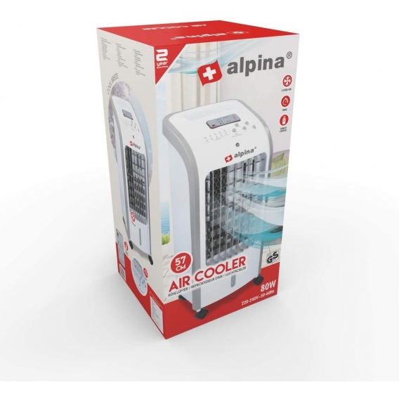 Alpina Luftkühler, mobiles Klimagerät mit 3 Funktionen: Ventilator, Luftkühler und Luftbefeuchter, mit Fernbedienung und Timer, 