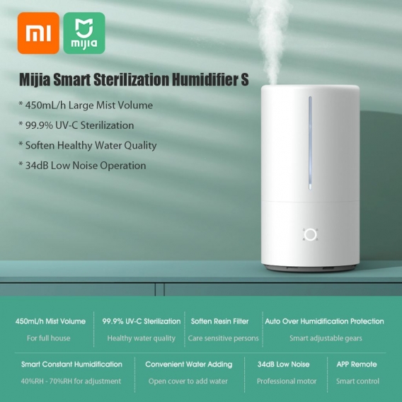 Xiaomi Mijia Smart Sterilisationsbefeuchter S UV-C UV-Luftreinigung Konstante Befeuchtung 4,5 l Kapazitaet APP-Fernbedienung fue