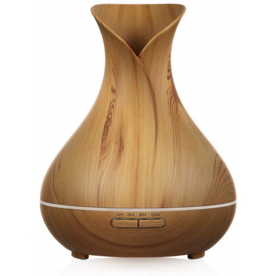 Aroma Diffuser 400mL, Ultraschall Air Luftbefeuchter Holz Vasen-Stil mit 7 LED Farben für Schönheitssalon,SPA,Yoga,Schlafzimmer,