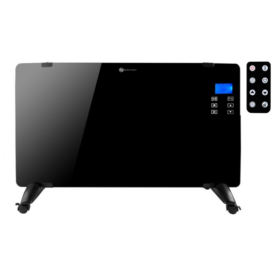 Glasflächenheizer Glaskonvektor Heizung mit LCD-Display Touchscreen und Fernbedienung 2000W Schwarz/Weiß 8958, Farbe:Schwarz/ bl