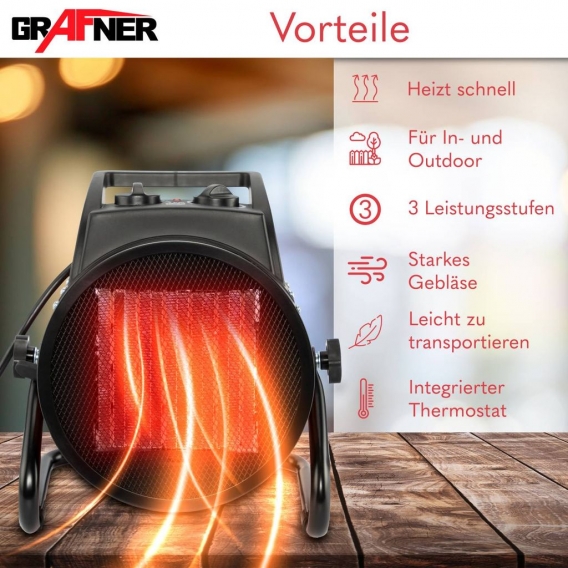 Grafner® Elektroheizer Heizlüfter Bauheizer 3000 Watt Heizstrahler EH10935