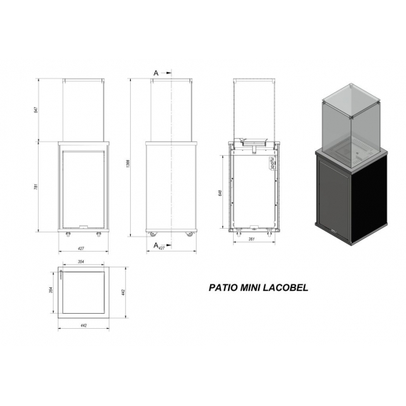 Terrassenheizer Patio Mini Glas schwarz gesteppt automatische Steuerung 8,2kW