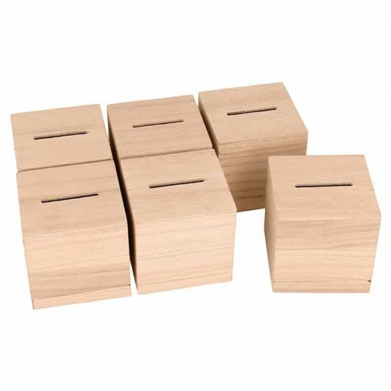 Set von 6 quadratischen Tortenkästen in Holz - 6 x 6 x 6 cm