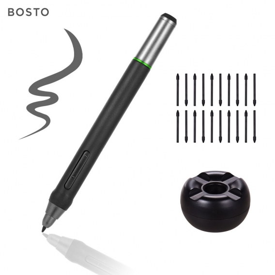 BOSTO Digital Pen 8192 Stufen Druckbatteriefreier Stift mit 20 Stück Stiftspitzen Stifthalter für BOSTO BT-16HDT / BT-16HDK / BT