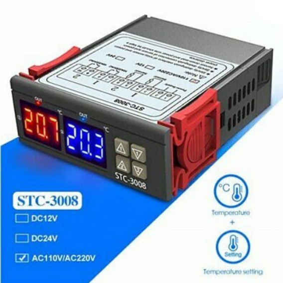 STC-3008 Digitaler Thermostat Temperaturregler Temperatur mit zwei Anzeigen AC 110-220V