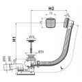 Wannenablauf Ab- Überlaufgarnitur mit Bowdenzug Automat Chrom Länge 570 bis 1200 mm Stöpsel Groß Badewanne : Länge - 570
