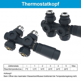 More about Heilmetz Multiblock Set für Heizkörper Anschlussarmatur mit Thermostat 50mm Heizungszubehör Eck- und Durchgangsform Anthrazit Wa