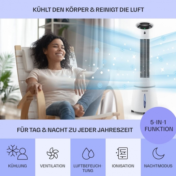 Klarstein Mobiles Klimagerät ohne Abluftschlauch - Luftkühler mit Wasser Ventilator Luftbefeuchter Luftreiniger Funktion - 6L Wa