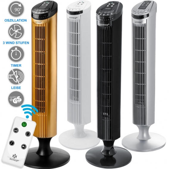 KESSER Turmventilator FERNBEDIENUNG Ventilator LED Display Standventilator Klimaanlage, Farbe:Schwarz