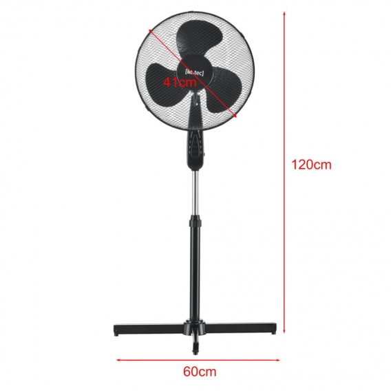 Standventilator Durchmesser 41cm Ventilator mit 3 Stufen Luftkühler Windmaschine Oszillation 50W Schwarz [in.tec]