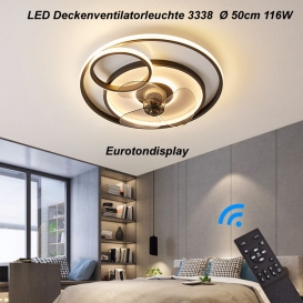 More about Deckenventilator mit LED Beleuchtung 3338  Deckenlampe schwarz Ø 50cm 116W mit Fernbedienung Lichtfarbe/Helligkeit einstellbar d