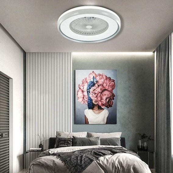 23" Deckenventilator mit Dimmbar Beleuchtung + Fernbedienung für Wohnzimmer Schlafzimmer Esszimmer 60W 220V