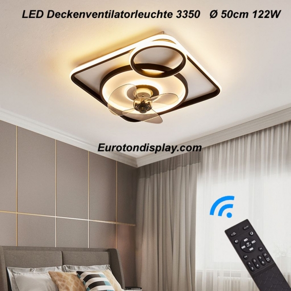 Deckenventilator mit LED Beleuchtung Deckenlampe 3350 schwarz Ø 50cm 122W mit Fernbedienung Lichtfarbe/Helligkeit einstellbar di
