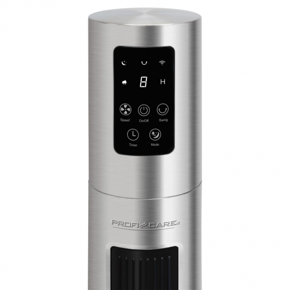 ProfiCare PC-TVL 3090 Tower-Ventilator, Longlife-Profi-Motor, 75° oszillierend, VoiceControl und WiFi-Steuerung, Edelstahl, 6 Ge