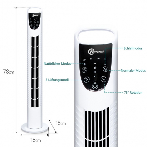 EINFEBEN Turmventilator mit Fernbedienung leise 75° oszillierender Ventilator Timer, Turm Standventilator, weiß