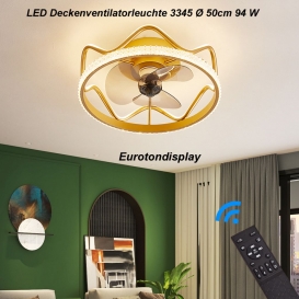 More about Deckenventilator mit LED Beleuchtung Deckenlampe 3345 gold Ø 50cm 94W mit Fernbedienung Lichtfarbe/Helligkeit einstellbar dimmba