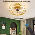 Deckenventilator mit LED Beleuchtung Deckenlampe 3345 gold Ø 50cm 94W mit Fernbedienung Lichtfarbe/Helligkeit einstellbar dimmba