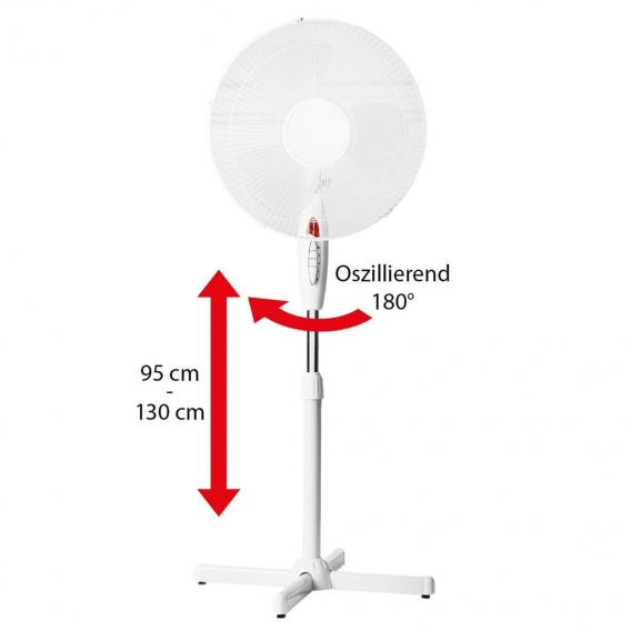 Standventilator Ø40cm Ventilator Klimagerät Oszillierend Luftkühler mit Nachtlicht weiß