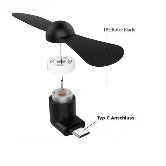 USB 3.1 Typ C Ventilator WEIß Mini Fan Lüfter Reise Kühler für Blackview P6000