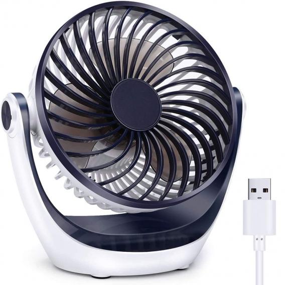 USB Ventilator, Ventilator klein Tischventilator mit starkem Luftstrom und Leise Betrieb 3 Geschwindigkeiten, 360 ° Drehbarer Ko