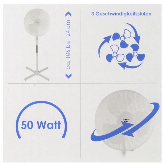Ventilator, drehbar/oszillierend, 3 Geschwindikeiten (Standventilator, Weiss)